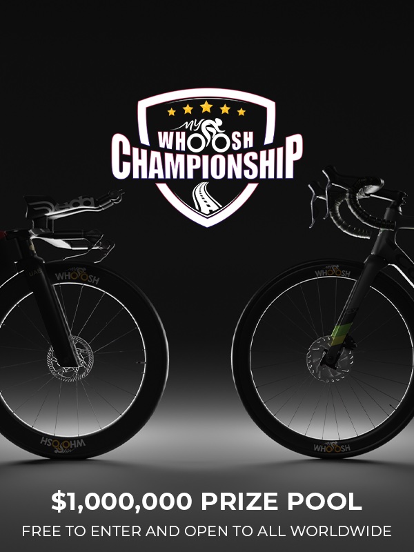 MyWhoosh Championship 2023 poster: $1,000,000 prize pool, free to enter and open to all worldwide